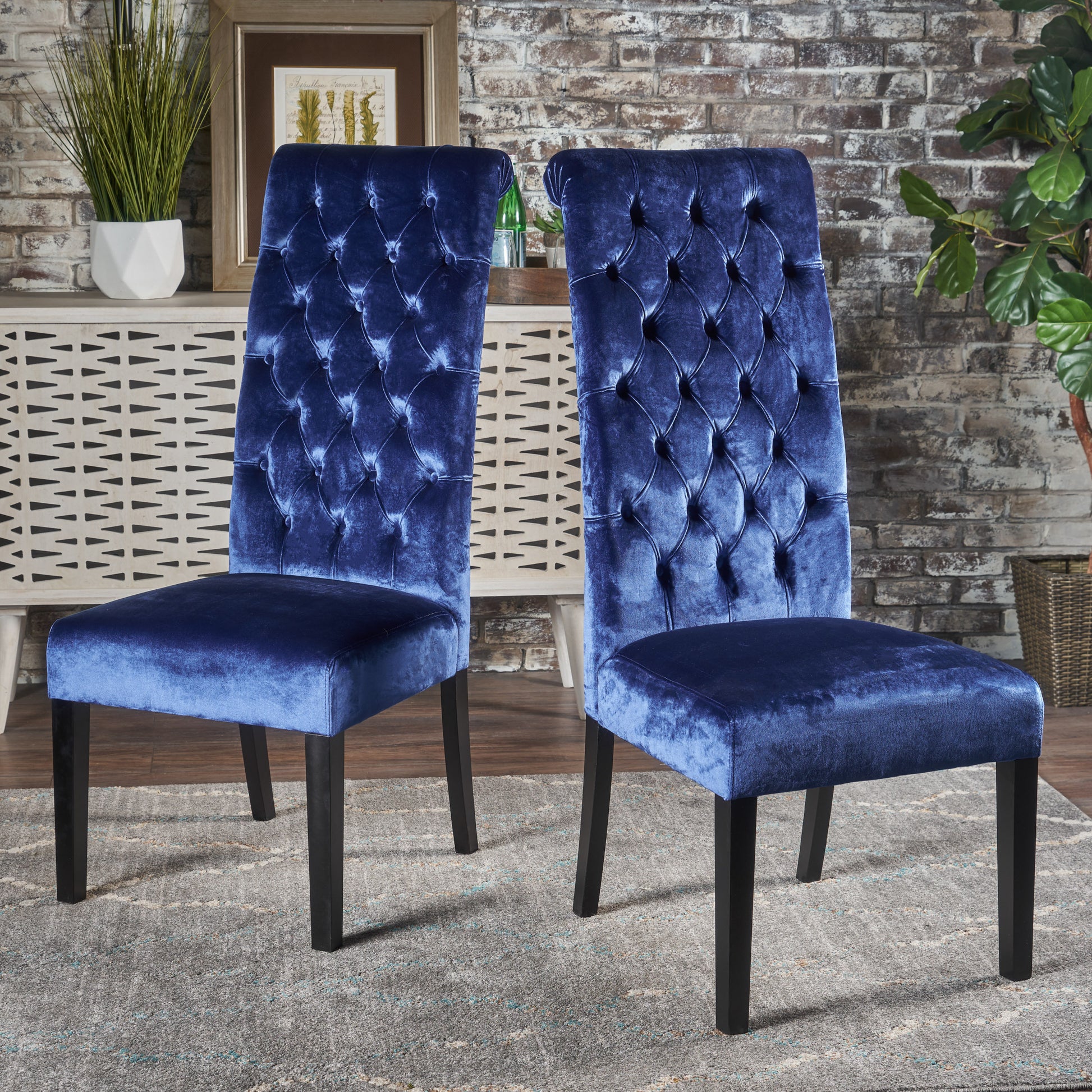 George Hi Back Kd Dining Chair Navy Blue Velvet