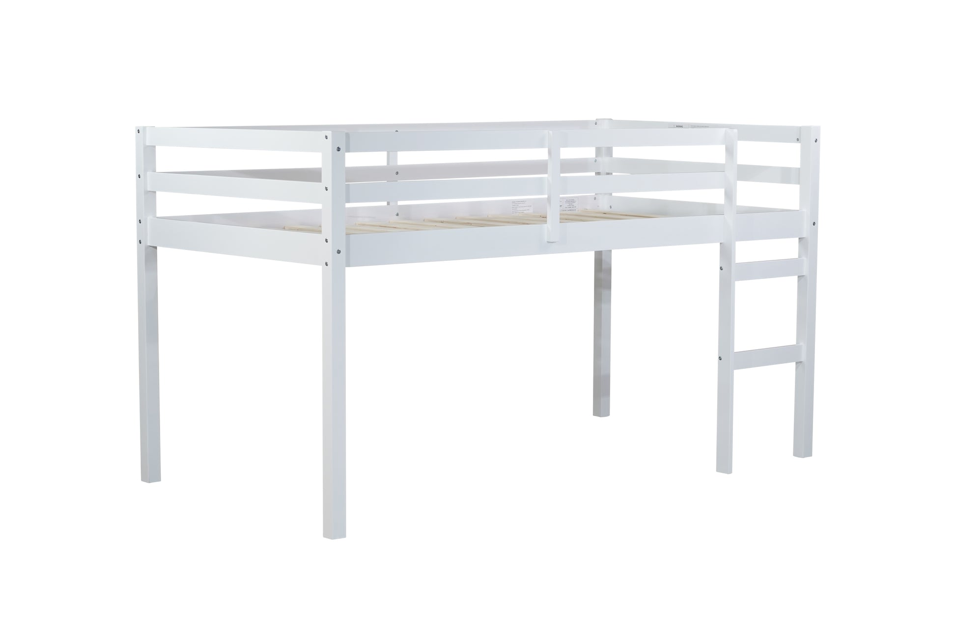 Solid Wooden, Rubber Wooden Twin Loft Bed With Ladder, Bed Platform Of Strengthened Slatswhite Twin White Rubber Wood