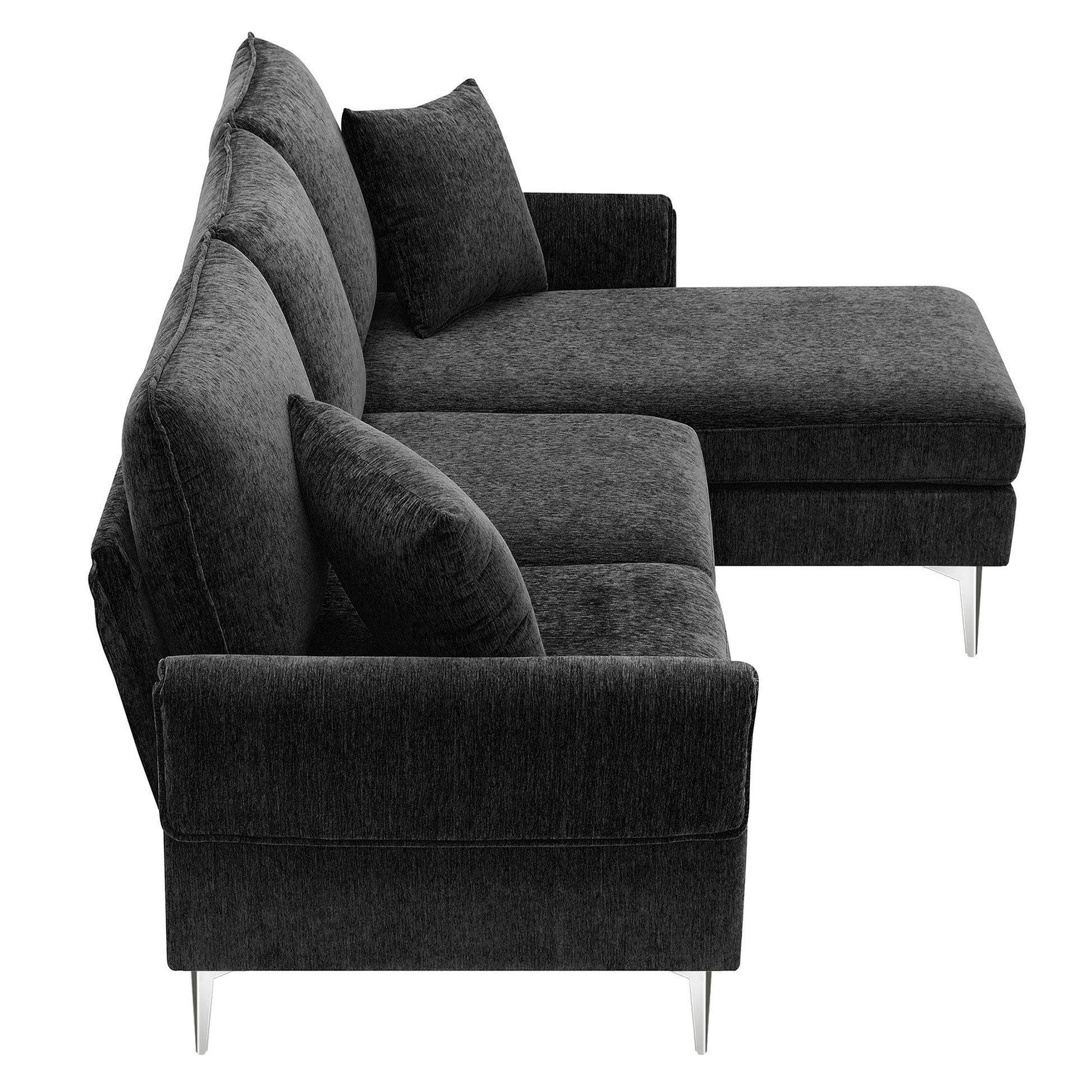 84 "Modern Chenille L Shaped Sofa With Reversible Lounge,Convertible Sectional Couch Set,4 Seat Indoor Furniture With Reversible Chaise,Fit For Living Room, Apartment 2 Pillows Black Chenille 4 Seat