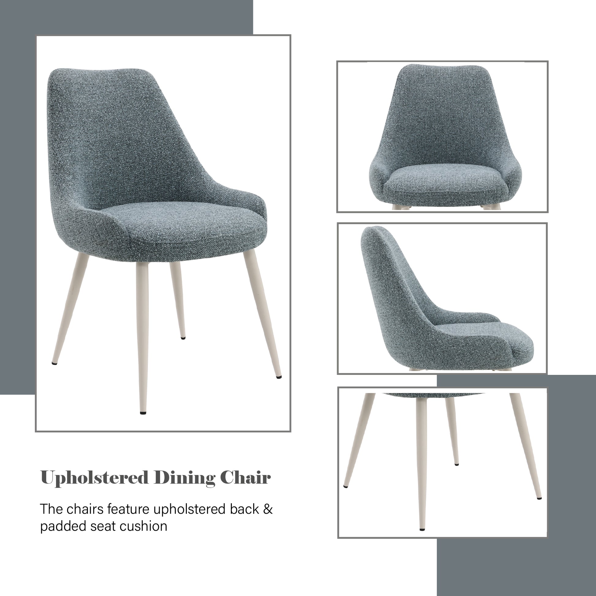 Laela Light Blue Boucle & Bone White Table Side Chair Light Blue Synthetic Wood