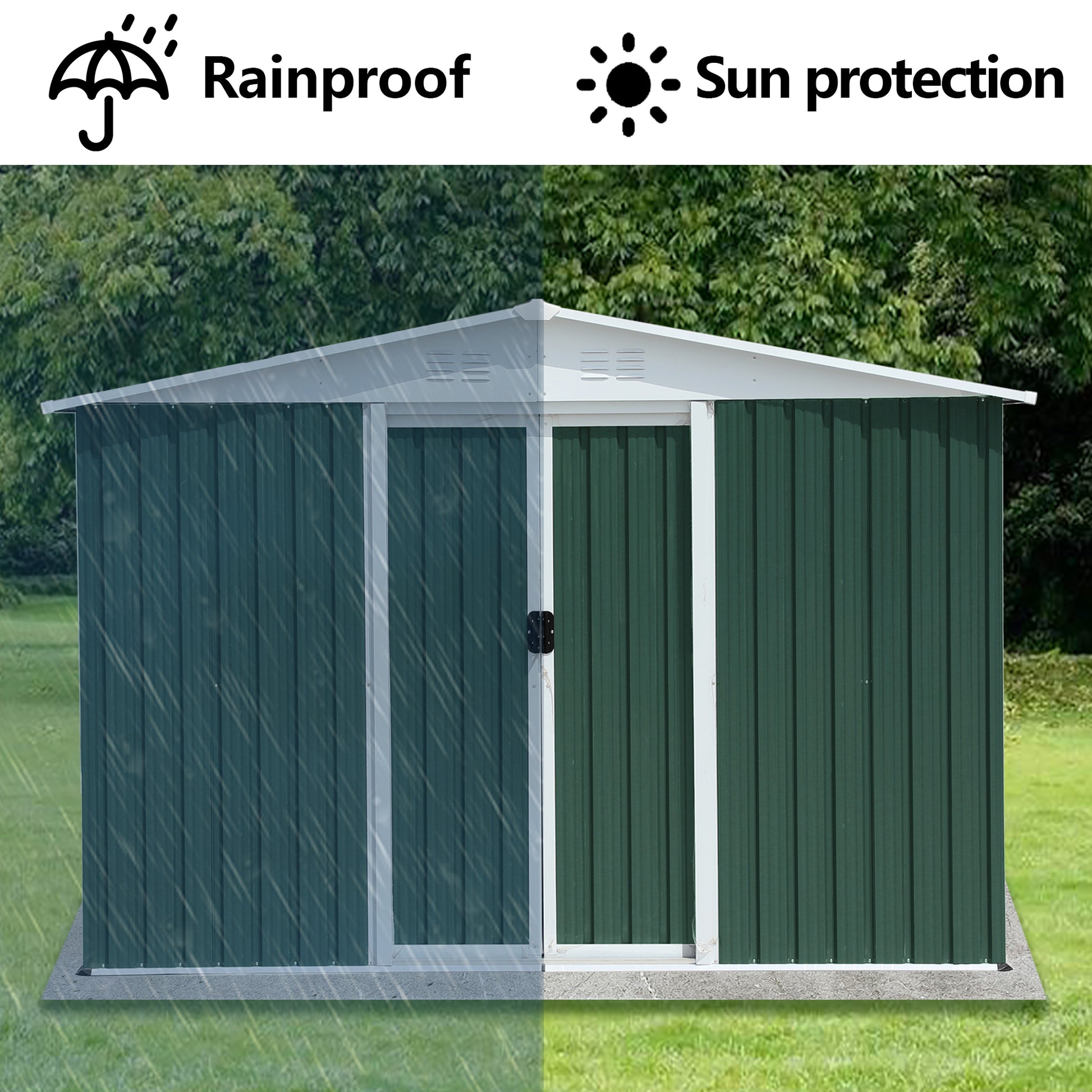 8X6 Feet Outdoor Storage Garden Shed Apex Roof Green With Aluminum Alloy Frame And Sliding Door Green Garden & Outdoor Metal