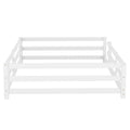 Full Size Floor Bed, Montessori Floor Bed With Fence, Kids Montessori Bed Full Size, Wood Montessori Floor Bed For Kids, Girls, Boys White White Wood Metal