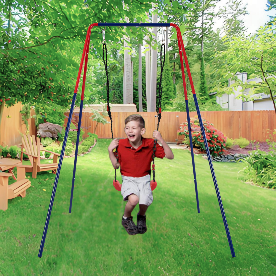 Xns067B Green And Blue Interesting 2 In 1 Baby Swing Mental Plastic Safe Swing Set 110Lbs For Outdoor Playground For Age 3 Blue Red Steel