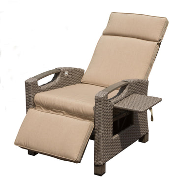 Outdoor Recliner Chair, Patio Recliner With Hand Woven Wicker, Flip Table Push Back, Adjustable Angle, 6.8'' Thickness Cushions, Reclining Lounge Chair For Indoor And Outdoor, Beige Yes Beige Garden & Outdoor Steel Rattan