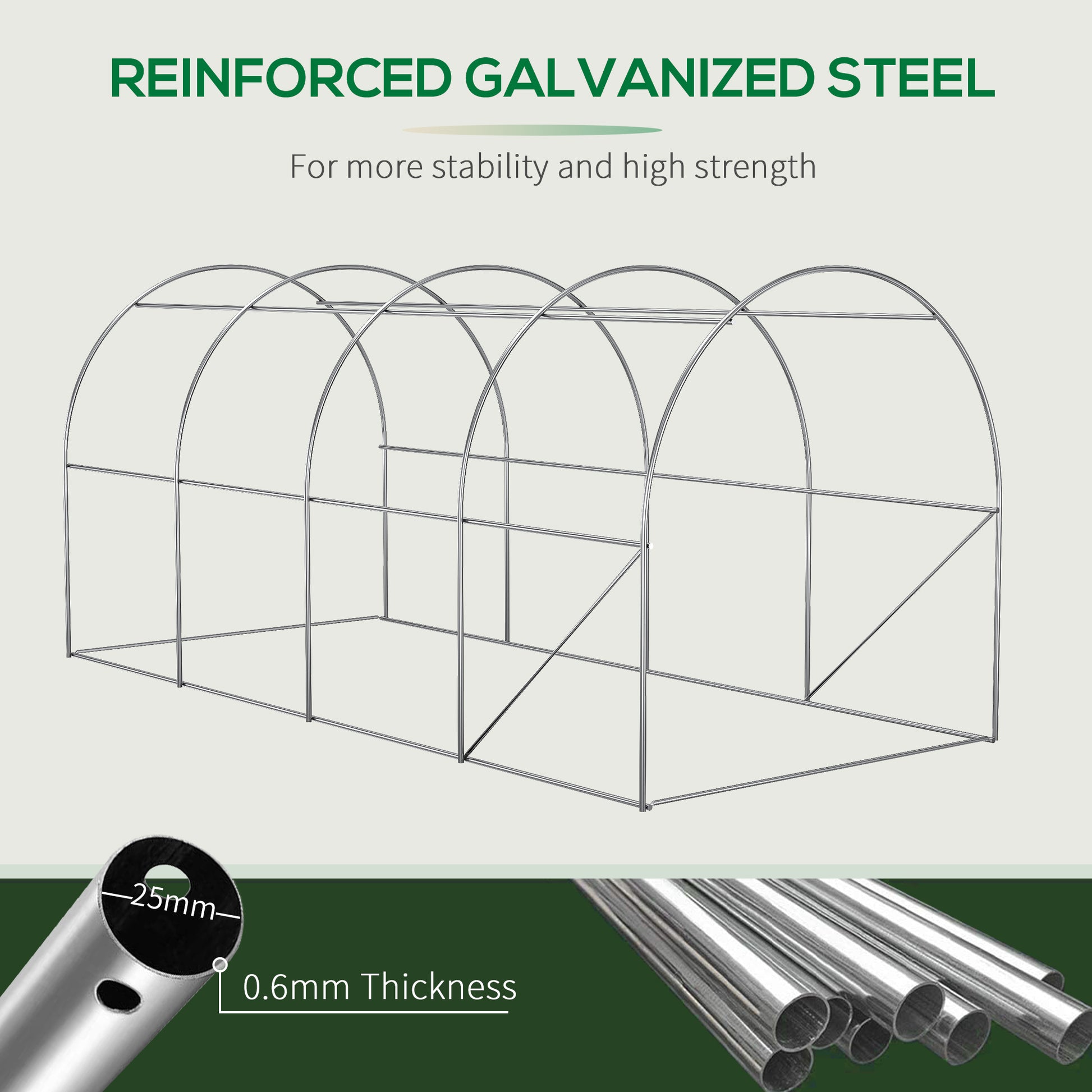 Outsunny 14.6' X 6.6' X 6.6' Walk In Tunnel Hoop Greenhouse With Mesh Door & 8 Windows, Large Green House For Plants, Flowers, Vegetables, Galvanized Steel Frame & Pe Cover, Green Green Steel