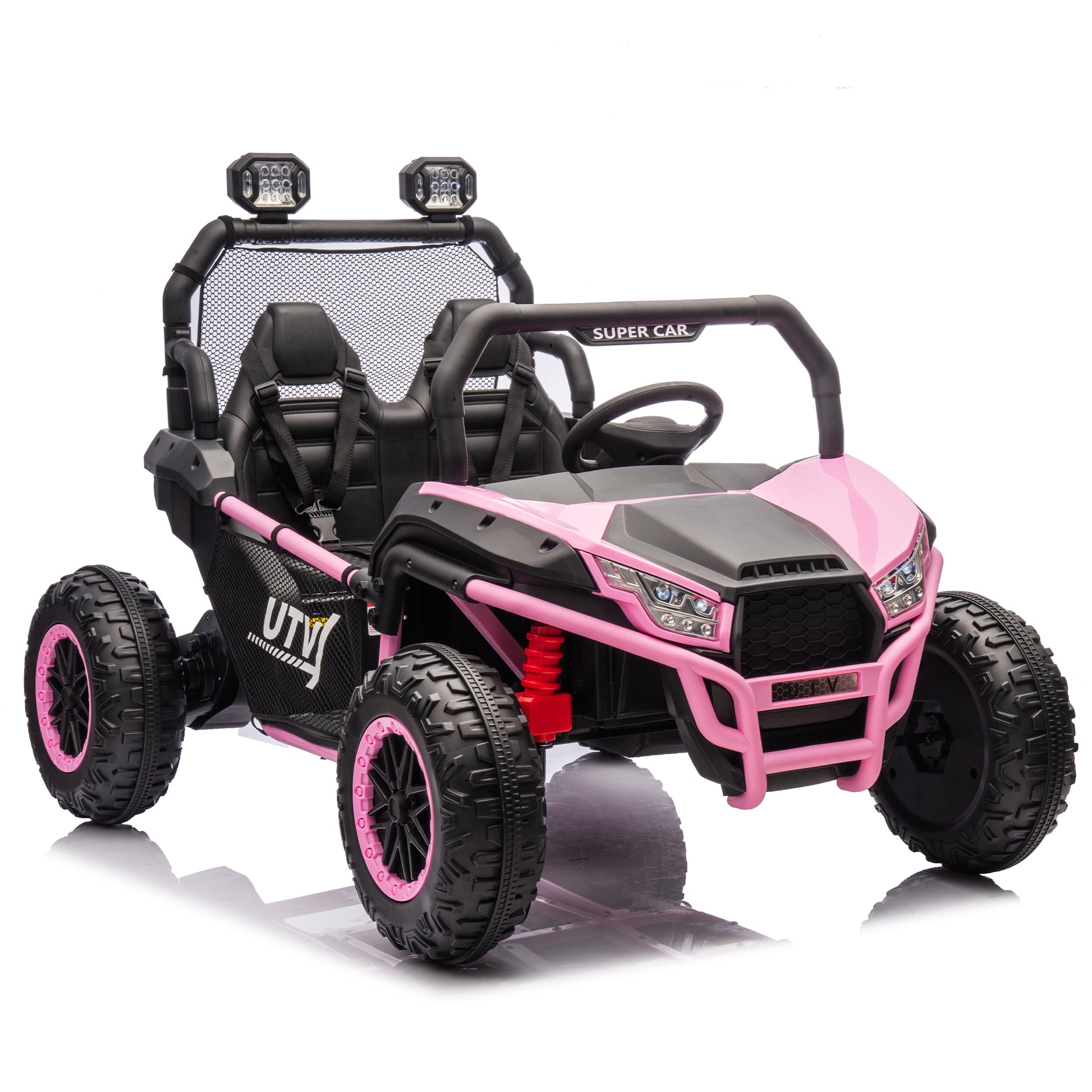 24V Two Seater Kids Ride On Utv W Parents Control,400W Super Power,Four Wheel Suspension,Led Light With Rear Searchlight,Bluetooth,Mp3,Music,Rear Storage Space,Speeds 3.73 4.97Mph For Kids Aged 3 . Pink Polypropylene