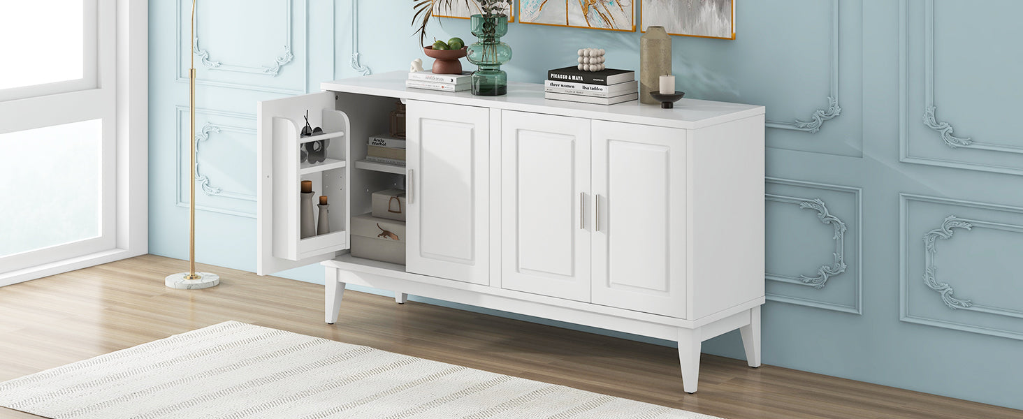 4 Door Sideboard Storage Cabinet With Door Shelf For Living Room And Dining Room, Two Large Cabinets With Adjustable Shelf, White White Rubberwood Solid Wood Mdf