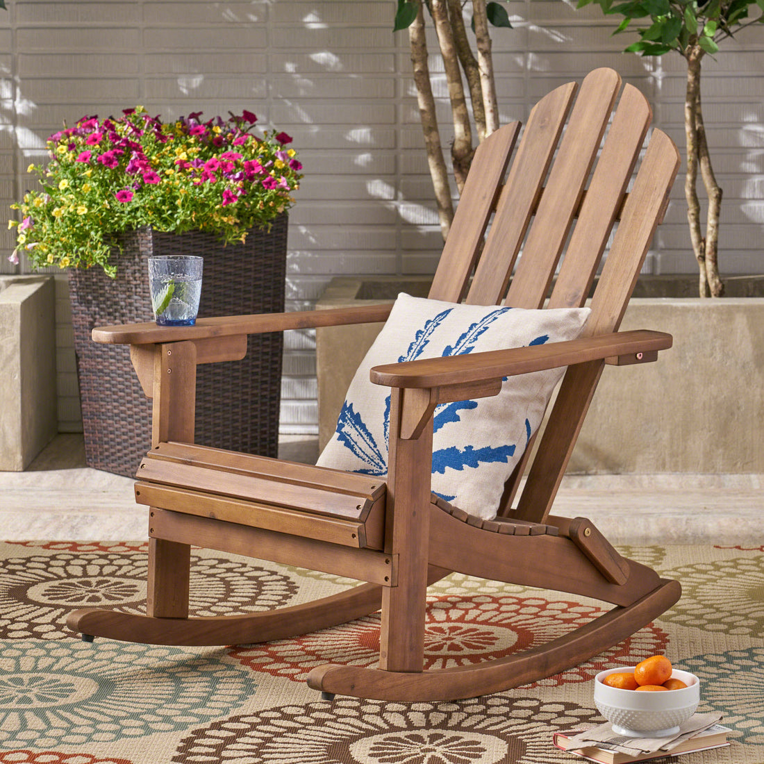 Hollywood Adirondack Rocking Chair Dark Brown Wood