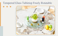 Double Layer Rotatable Round Glass.Golden Aluminum Plate,The Rotatable Design Makes It Convenient To Retrieve And Place Items.The Upper Glass Has A Diameter Of 20 Inches,The Lower Glass15 Inches.