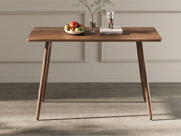 Modern Minimalist Mdf Desktop, Walnut Color Metal Legs, Small Sized Dining Table, Computer Desk, Office Desk, Kitchen Table, For 6 Seat.Suitable For Kitchen, Dining Room, Living Room Walnut Seats 4 Kitchen Round Mdf