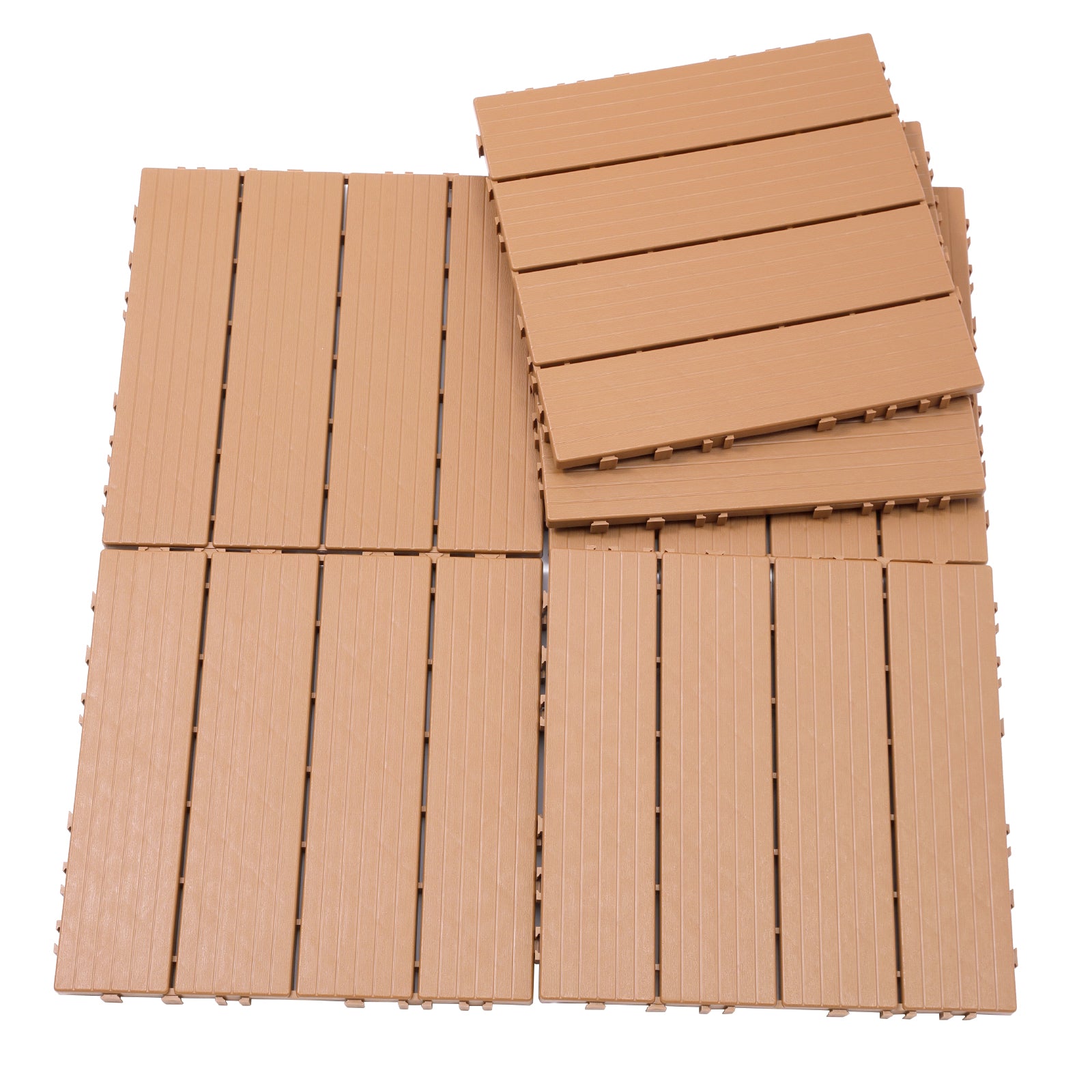 Plastic Interlocking Deck Tiles, 11.8"X11.8" Pack Of 44 , Patio Flooring Outdoor Waterproof All Weather Use For Garden Poolside Front Back Yard, Burlywood Burly Wood Plastic