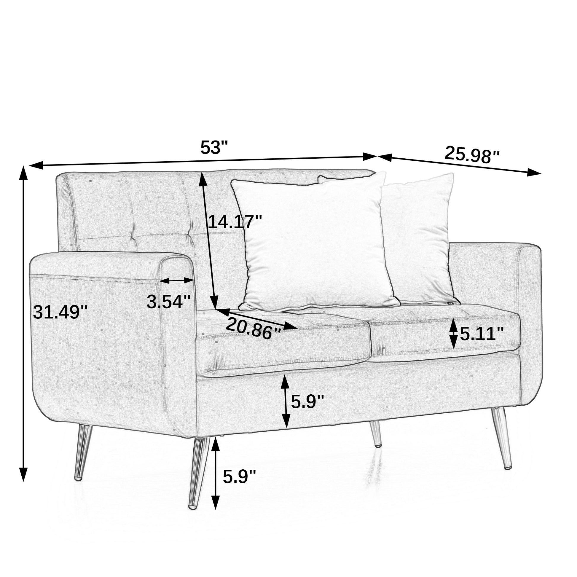 Loveseat Sofa, Mid Century Modern Decor Beautiful Seat Couches For Living Room, Button Tufted Upholstered Small Couch For Bedroom, Solid And Easy To Install Beautiful Seats Furniture, Yellow Yellow Foam 2 Seat
