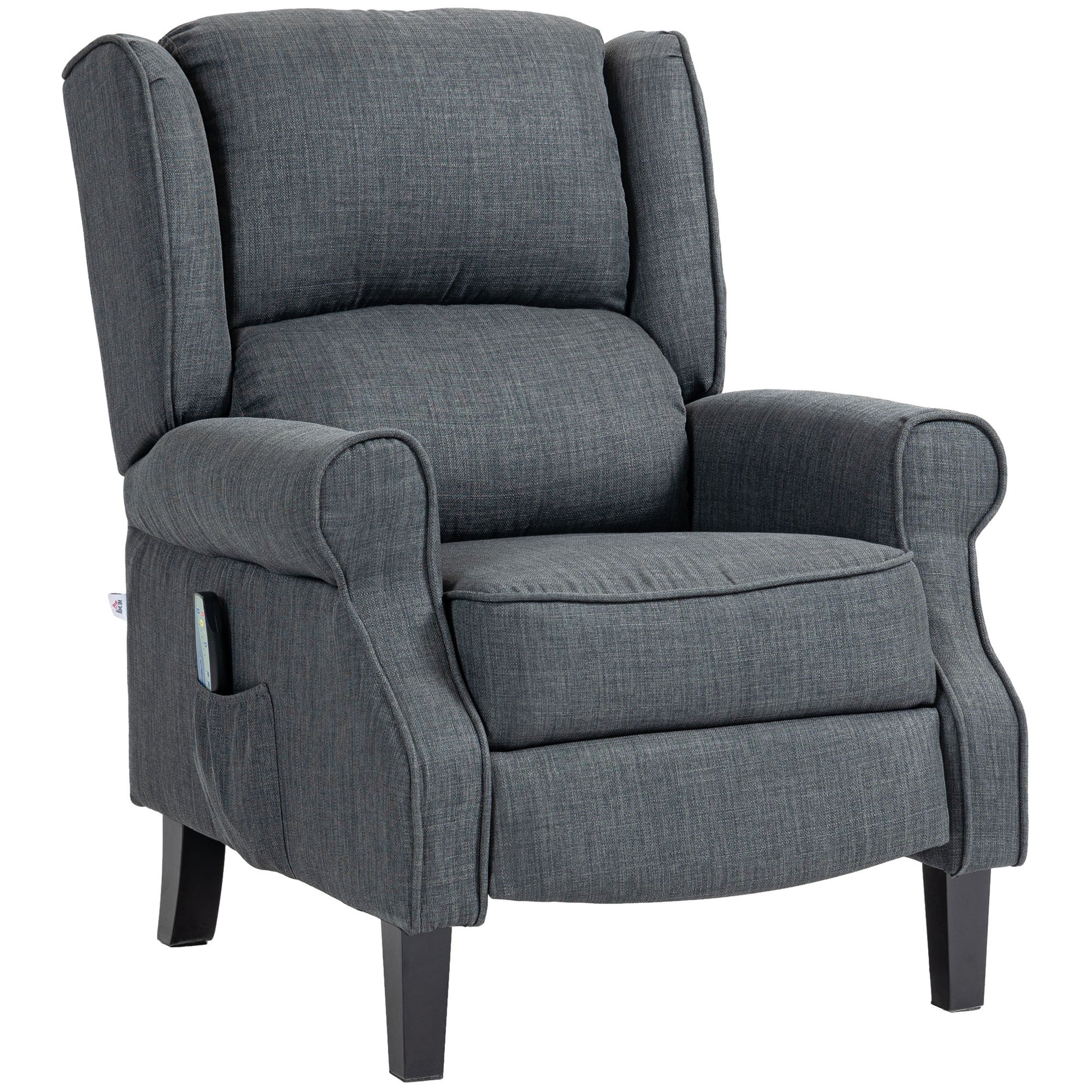 Homcom Vibrating Massage Recliner Chair For Living Room, Reclining Wingback Single Sofa With Heat, Linen Fabric Push Back Accent Chair With Footrest, Side Pocket, Charcoal Gray Charcoal Grey Linen