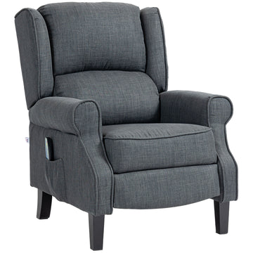 Homcom Vibrating Massage Recliner Chair For Living Room, Reclining Wingback Single Sofa With Heat, Linen Fabric Push Back Accent Chair With Footrest, Side Pocket, Charcoal Gray Charcoal Grey Linen