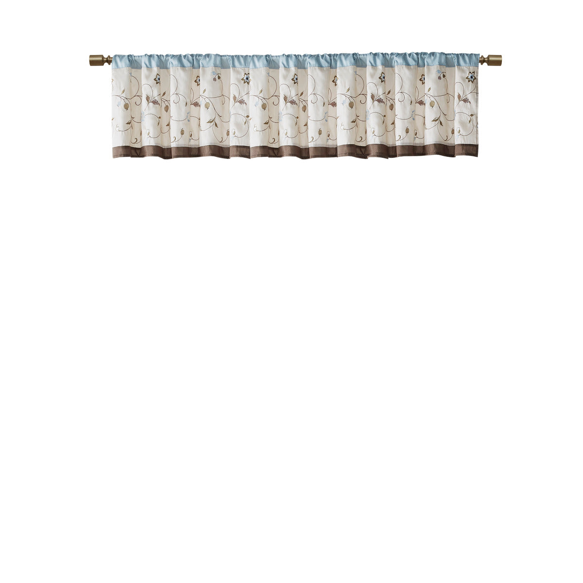 Embroidered Window Valance Blue 50X18" Blue Polyester