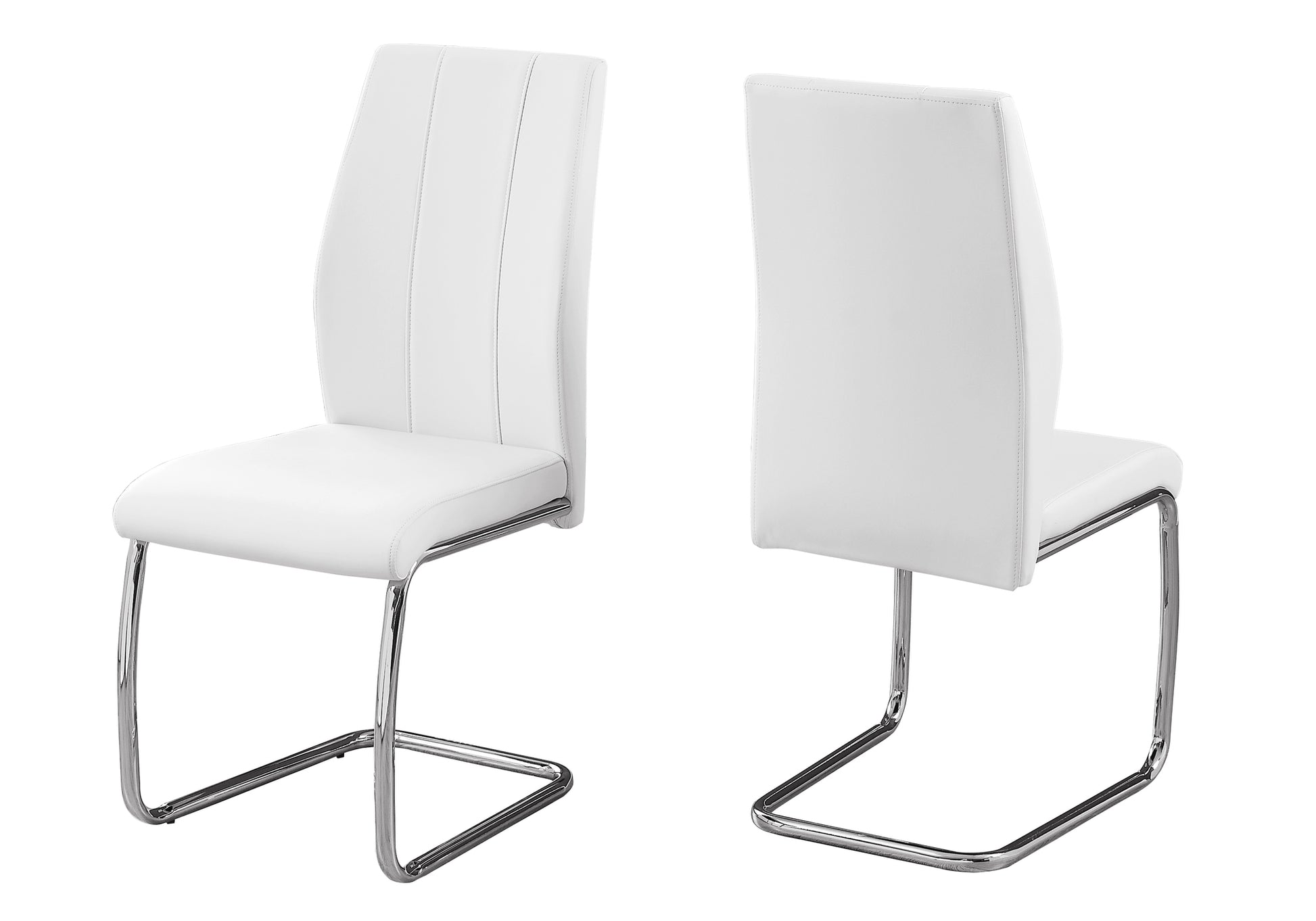 Dining Chair, Set Of 2, Side, Upholstered, Kitchen, Dining Room, 39" Height, White Leather Look, Chrome Metal, Contemporary, Modern White Foam Faux Leather