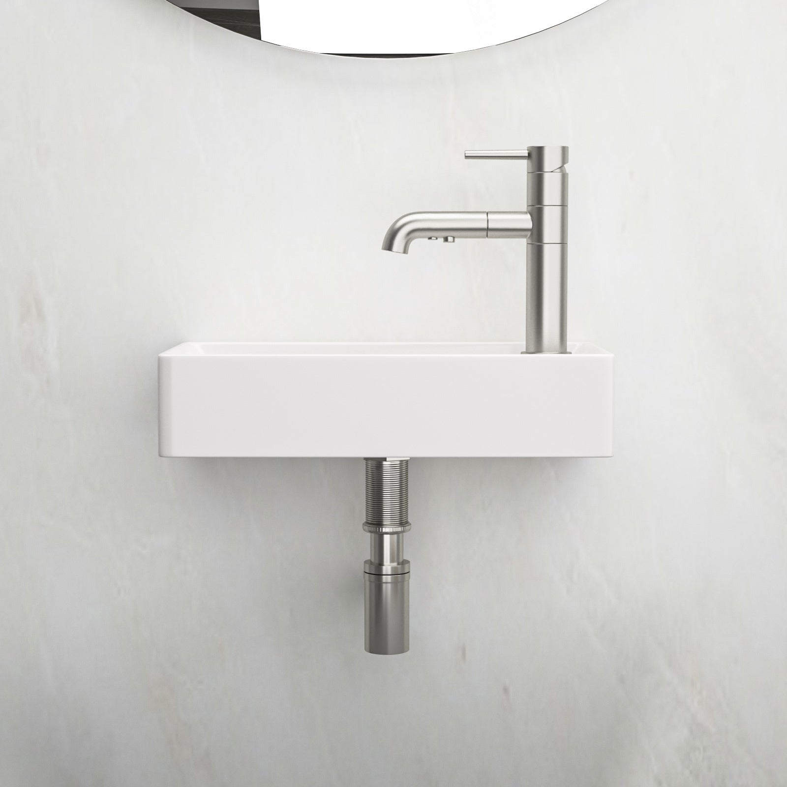 17.3X8.69 Inch White Ceramic Rectangle Wall Mount Bathroom Sink With Single Faucet Hole White Ceramic