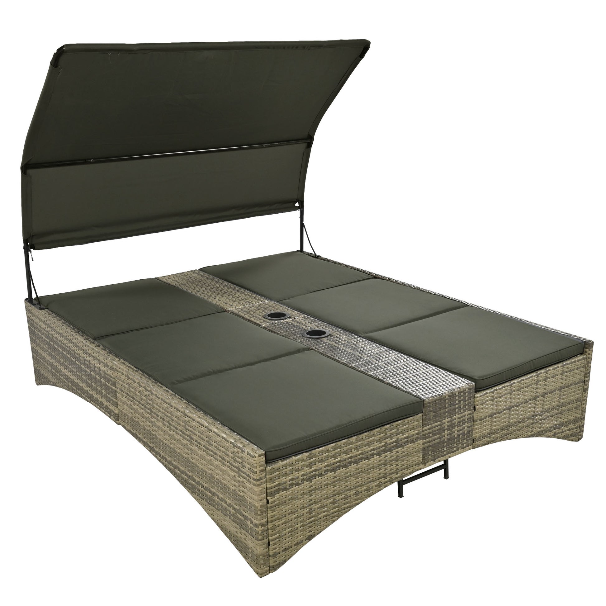 Patio Daybed Outdoor Daybed Outdoor Rattan Sun Lounger With Shelter Roof With Adjustable Backrest, Storage Box And 2 Cup Holders For Patio, Balcony, Poolside,Grey Yes Grey Seats 2 Water Resistant Frame Water Resistant Cushion Garden & Outdoor Sectional