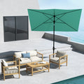 Outsunny 6.5' X 10' Rectangular Market Umbrella, Patio Outdoor Table Umbrella With Crank And Push Button Tilt, Teal Green Steel