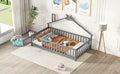 Twin House Shaped Bedside Floor Bed With Guardrails, Slats, With Door,Grey Twin Grey American Design Pine