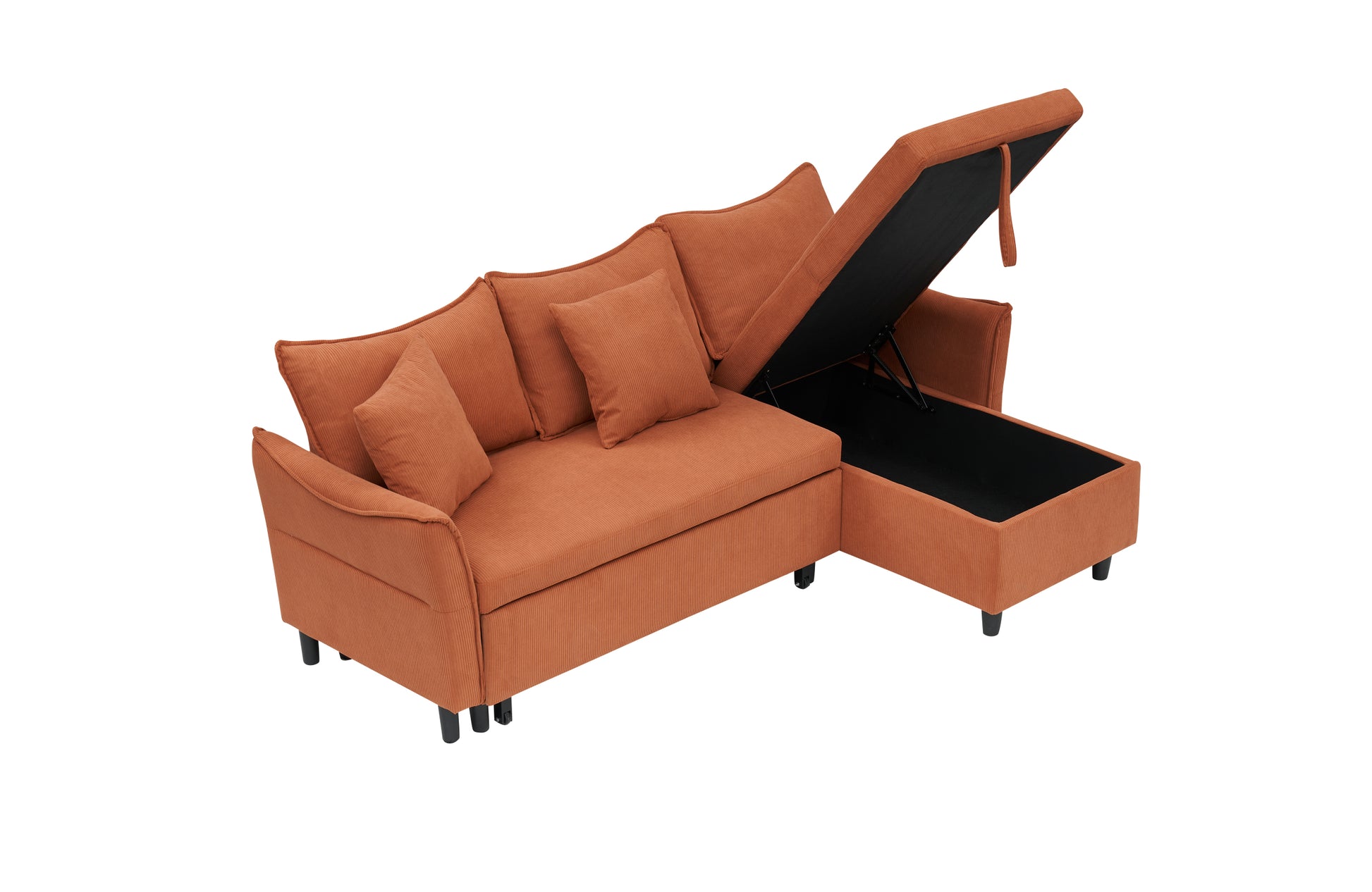 This 80 Inch Orange Corduroy L Shaped Sofa Comes With Two Small Throw Pillows That Can Be Converted Into A Sofa Bed For Storage Orange Corduroy 3 Seat