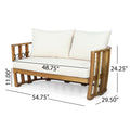 Outdoor Acacia Wood Loveseat And Coffee Table Set With Cushions, Teak, Beige Beige Brown Acacia Wood