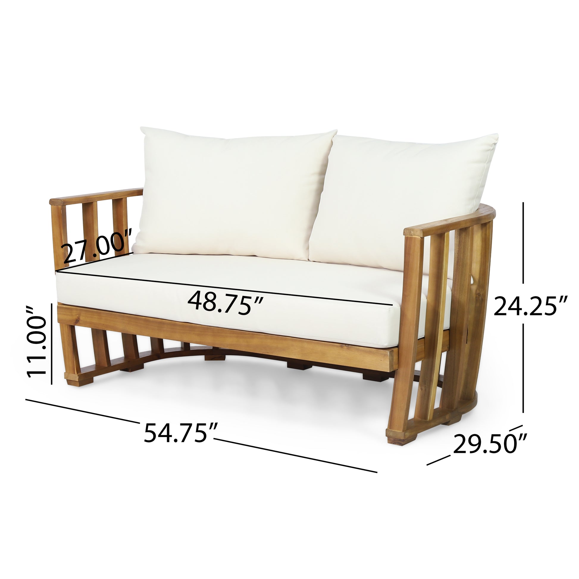 Outdoor Acacia Wood Loveseat And Coffee Table Set With Cushions, Teak, Beige Beige Brown Acacia Wood