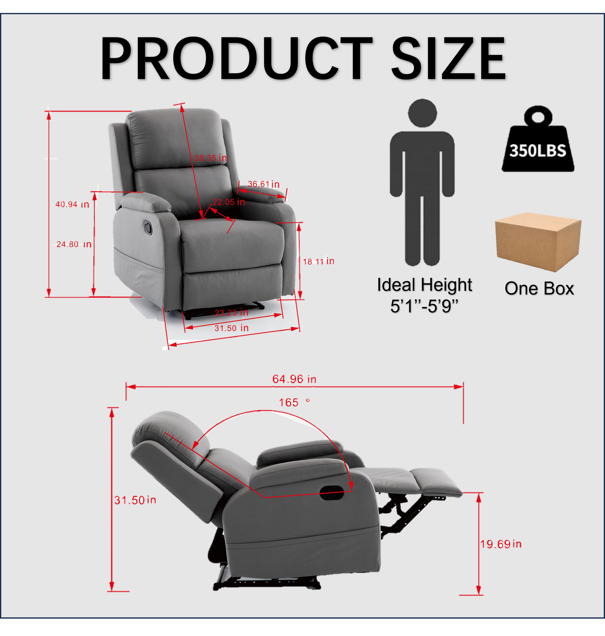 Best Choice Recliner Chair Living Room Reclining Sofa Chair, Home Theater Seating Modern Recliner, Manual Recliner Sofa Chair For Living Room Office Apartment, Easy To Reach Side Button Gray Gray Pu Leather