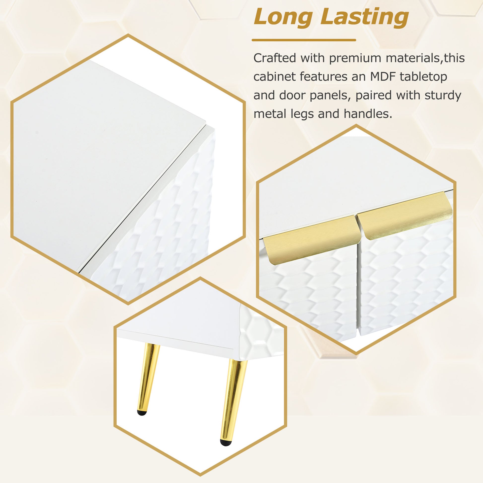 Modern Minimalist Geometric Tv Cabinet With Metal Handles And Gold Legs For Tvs Up To 80'', Multi Functional Tv Stand With Storage Cabinets, Entertainment Center For Living Room, White White Gold