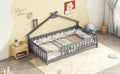 Twin House Shaped Bedside Floor Bed With Guardrails, Slats, Without Door ,Grey Twin Grey American Design Pine