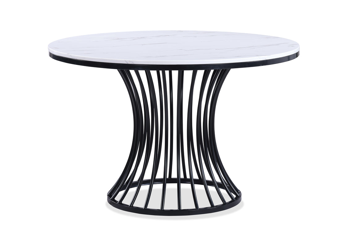 1Pc Unique White Faux Marble Round Table Cage Like Base Dining Wooden Furniture Black Finish Black White Seats 4 Dining Room Modern Round Round Faux Marble,Wood