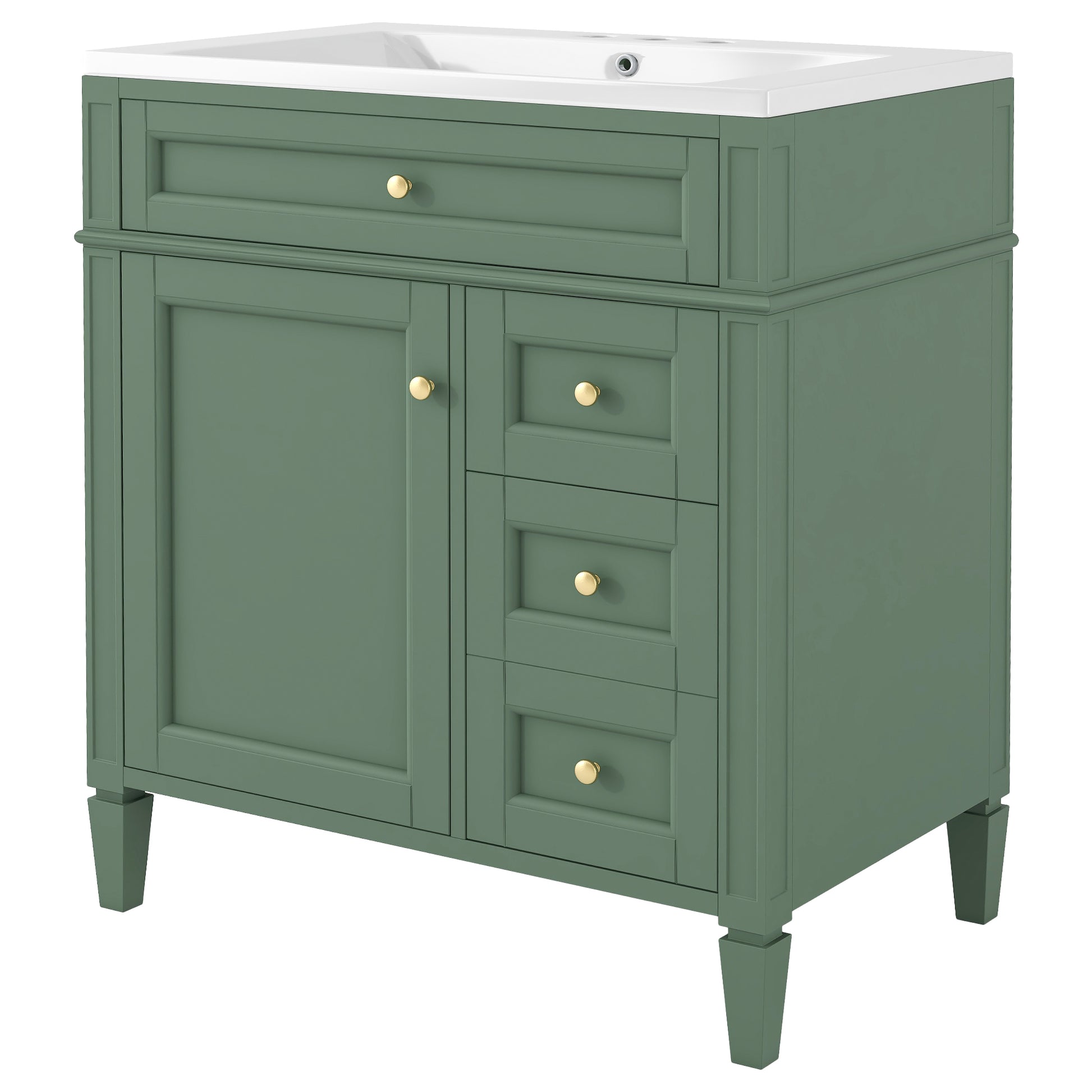 30'' Bathroom Vanity With Top Sink, Modern Bathroom Storage Cabinet With 2 Drawers And A Tip Out Drawer, Single Sink Bathroom Vanity 3 Green 1 2 Bathroom Freestanding Solid Wood Mdf Resin Painted