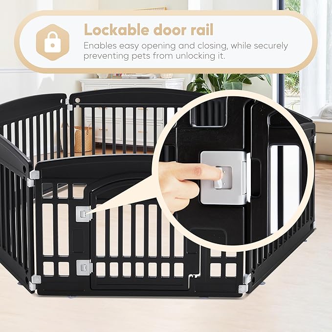 Dog Playpen, 24" Exercise 6 Panel Pet Playpen With Door, Safe And Secure, Folding And Portable Puppy Playpen For Puppies And Small Dogs, Black Black Plastic