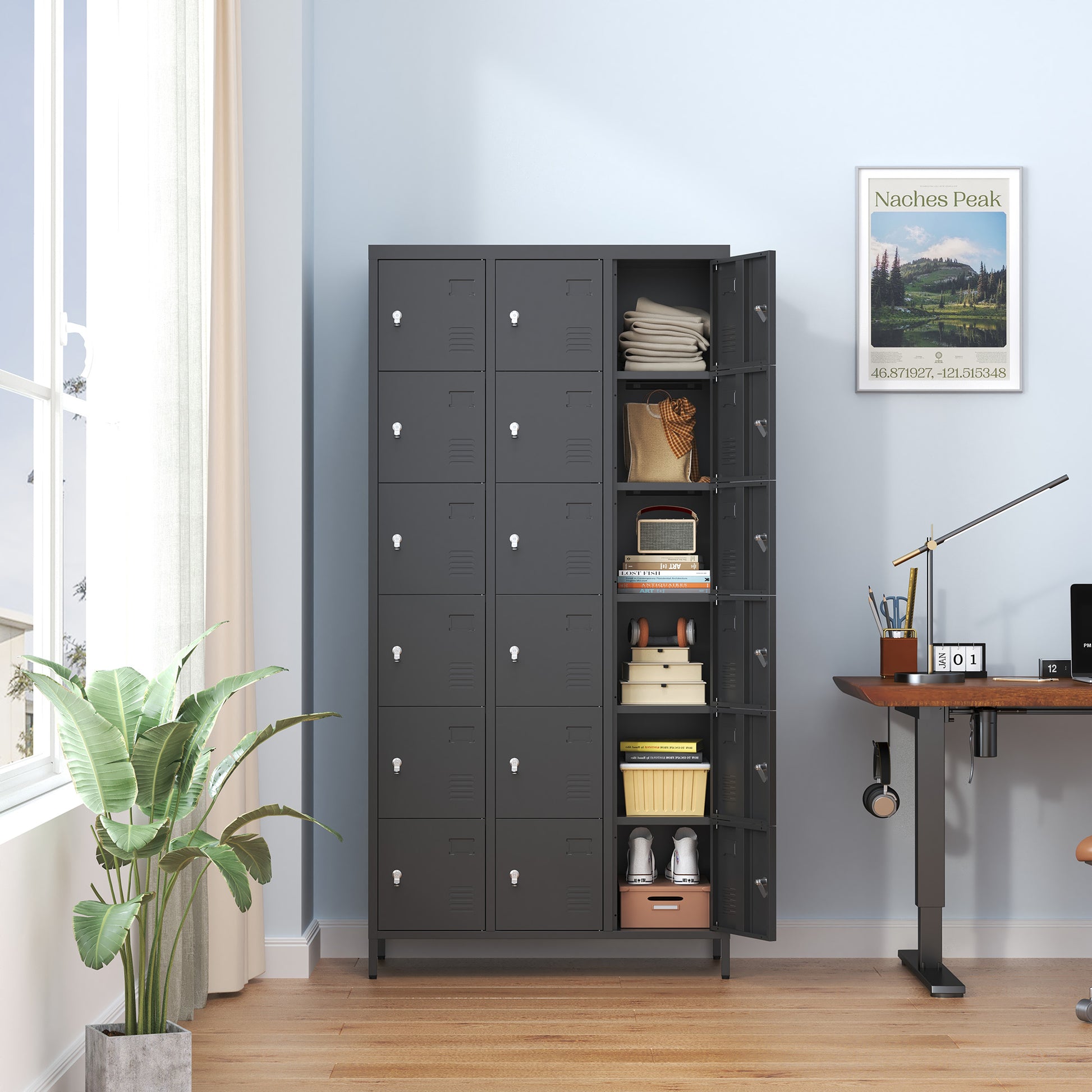 18 Door 72"H Metal Lockers With Lock For Employees,Storage Locker Cabinet For Home Gym Office School Garage,Easy Assembly,Black Freestanding 5 Or More Spaces Black Primary Living Space Door Locks