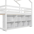 Twin House Loft Bed With Roof Frame, Under Bed Shelving Storage Unit, Guardrails, Ladder,White Twin White Bedroom American Design Pine Pine