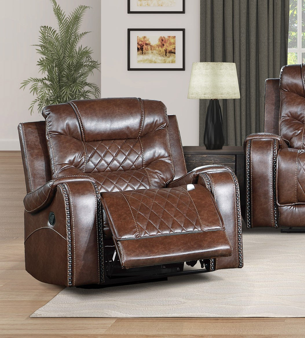 Luxurious Living Room Furniture 1Pc Swivel Glider Reclining Chair, Brownfaux Leather Upholstery Diamond Pattern Stitching Brown Primary Living Space Luxury,Modern Solid Wood