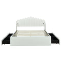 Queen Size Upholstered Platform Bed With 4 Drawers And 2 Usb, Beige Box Spring Not Required Queen Beige Wood Bedroom Bed Frame Polyester Upholstered