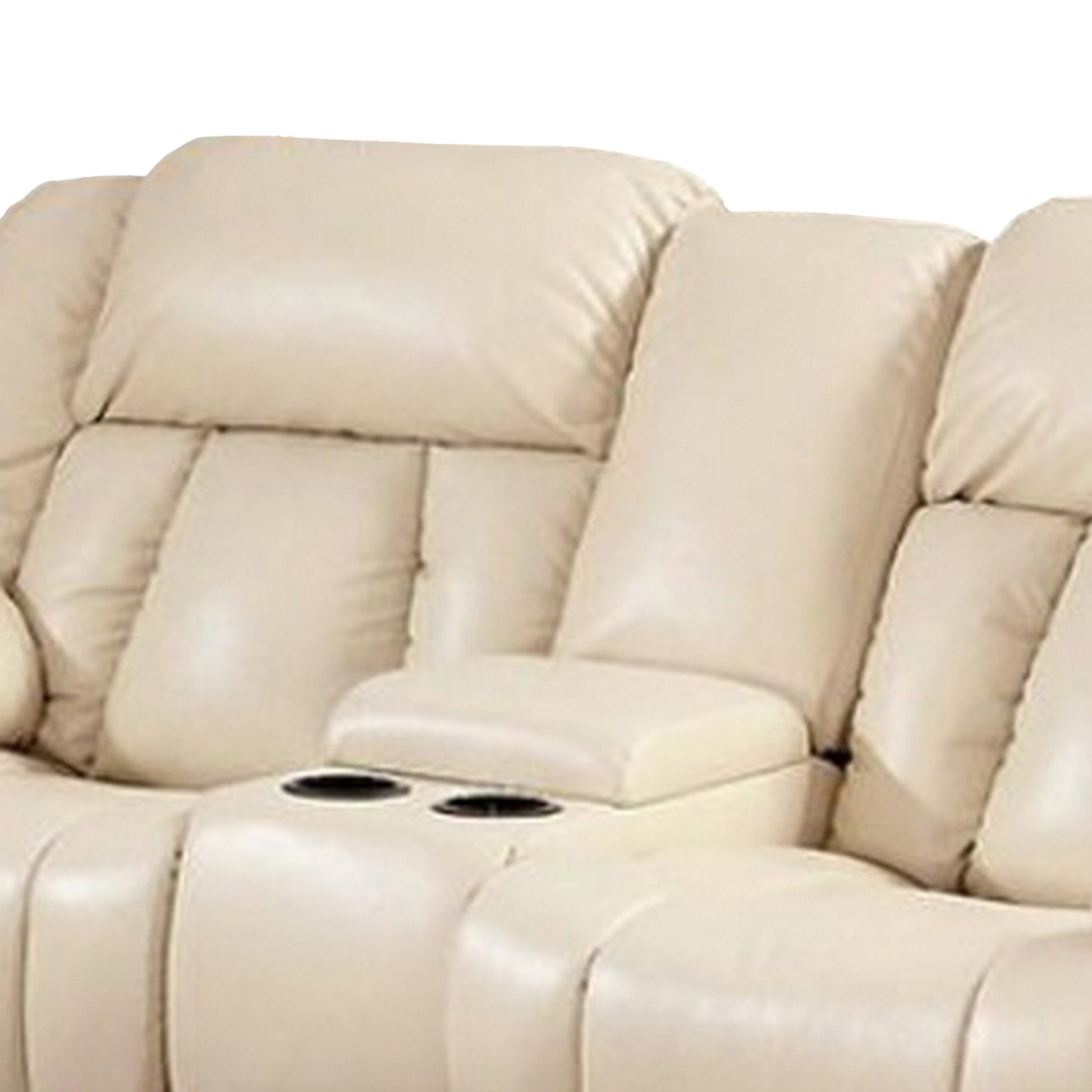 Upholstered Transitional Beautiful Seat With Cup Holders, Ivory Cream Cream Wood 2 Seat