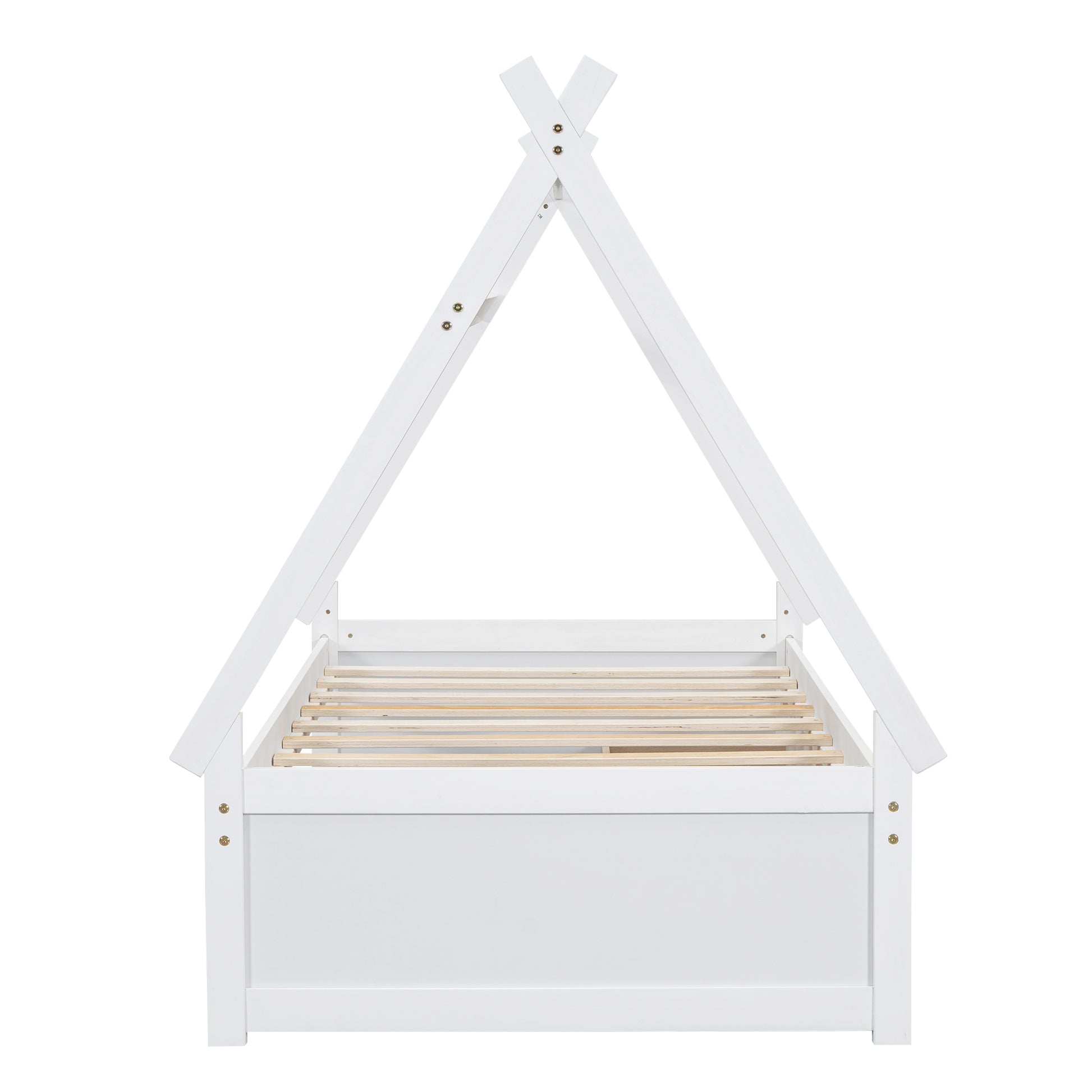 Twin Size House Platform Bed With Two Drawers,Headboard And Footboard, White Twin White Pine