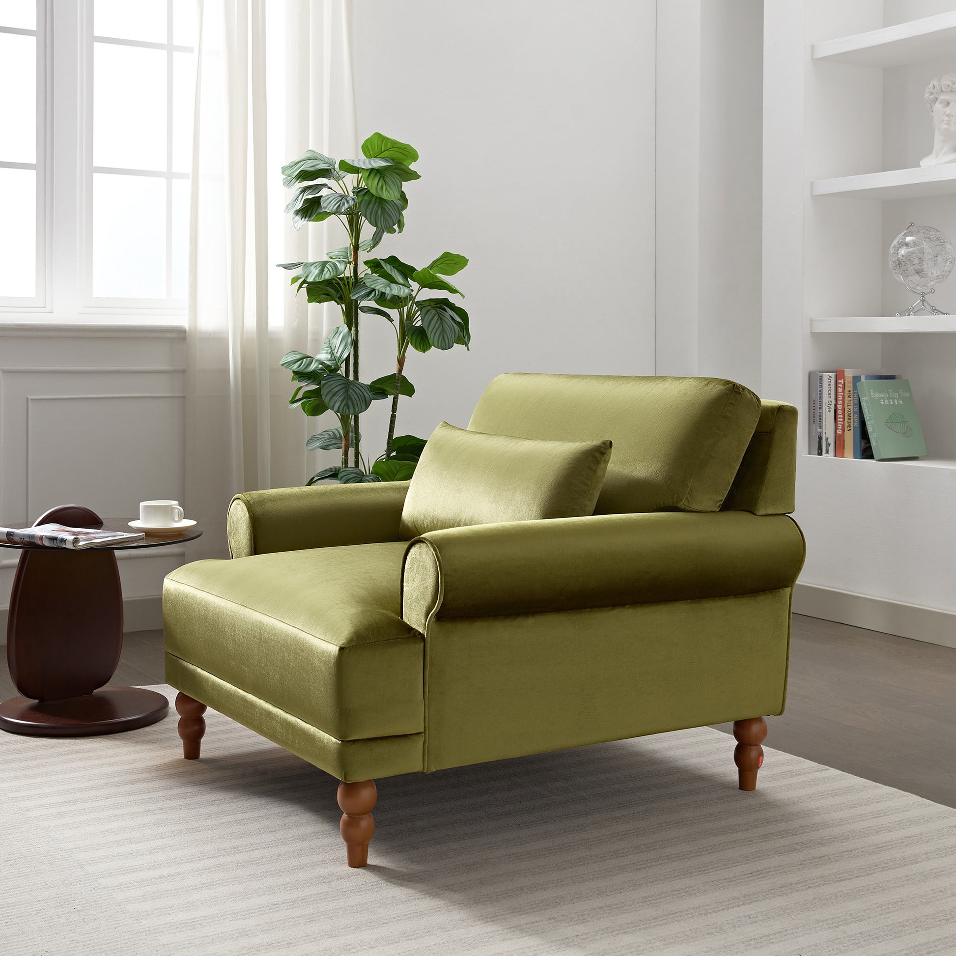 Mirod Elegant Circular Armrests, Ergonomic Lumbar Support, Vintage Roman Column Legs, Luxurious Large Size, Enhances Living Room Aesthetics, For Living Room,Bedroom And Study Green Velvet