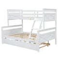 Twin Over Full Bunk Bed With Ladder, Twin Size Trundle, Safety Guardrail, White Box Spring Not Required Twin White Wood Bedroom Bunk Pine