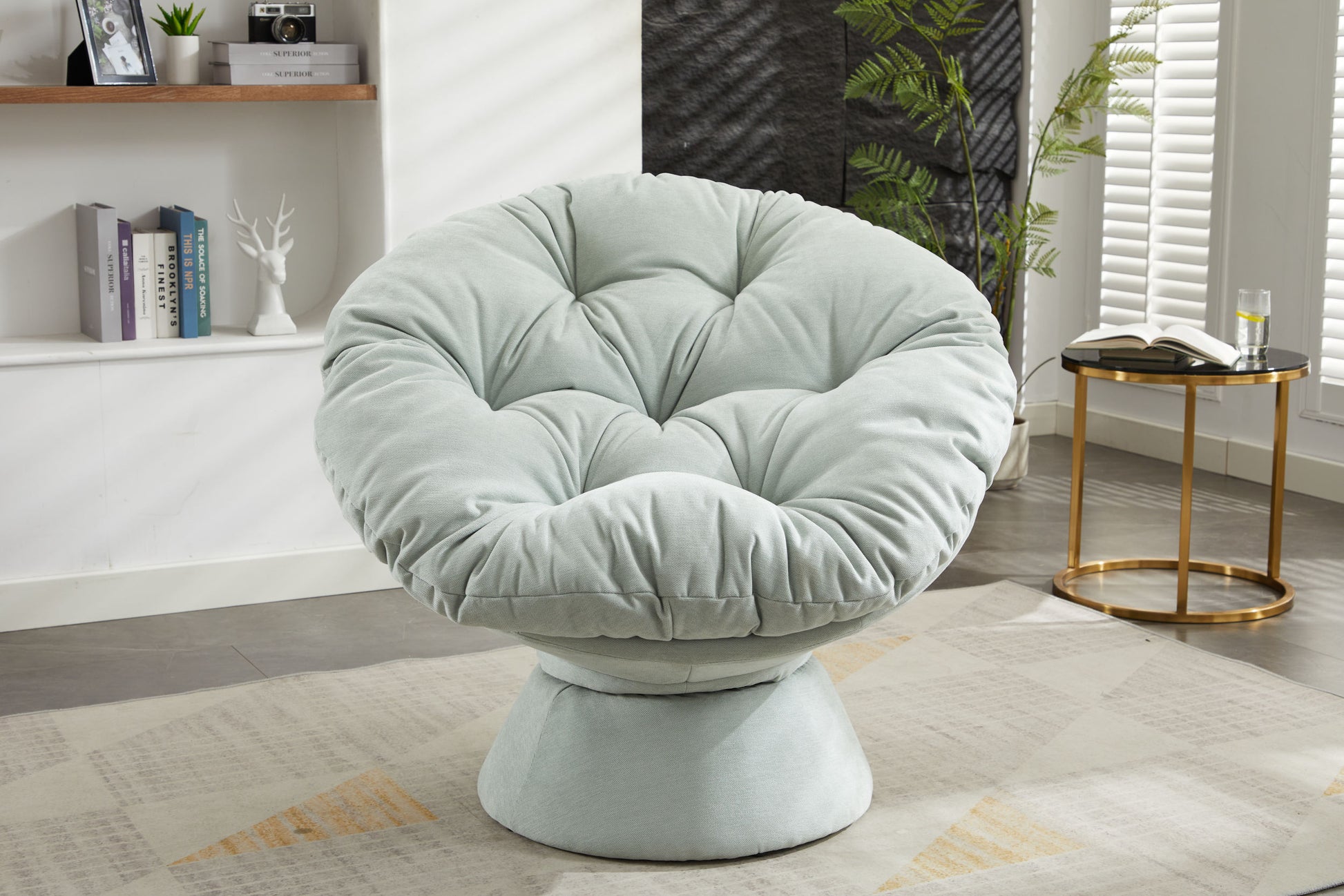 Oversized Swivel Accent Chair, 360 Swivel Barrel Chair, Papasan Chair For Living Room Bedroom Light Blue Chenille
