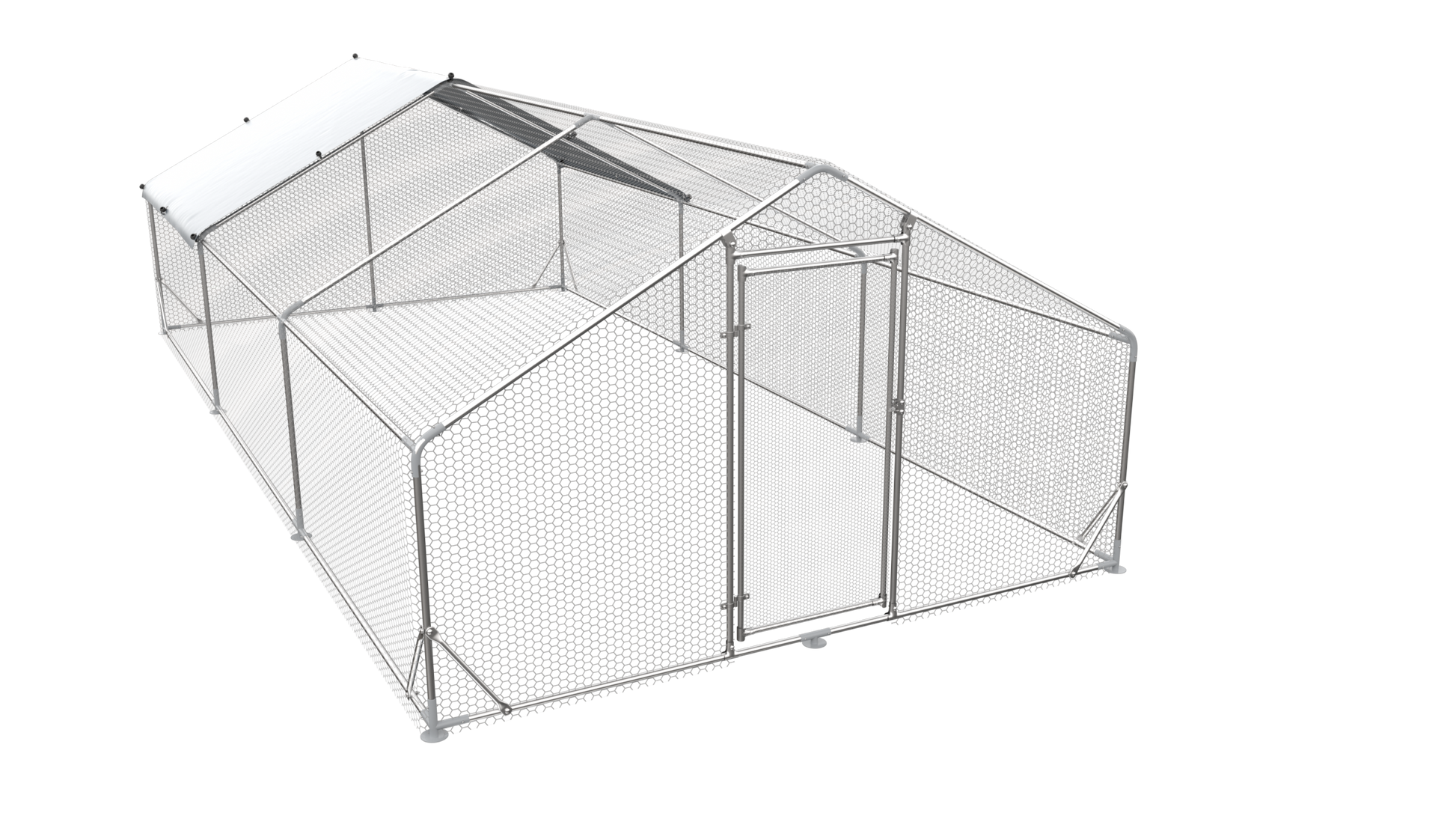 Large Metal Chicken Coop Walk In Poultry Cage Hen Run House Rabbits Habitat Cage Spire Shaped Coop With Waterproof And Anti Ultraviolet Cover 19.7' L X 9.8' W X 6.4' H Silver Metal