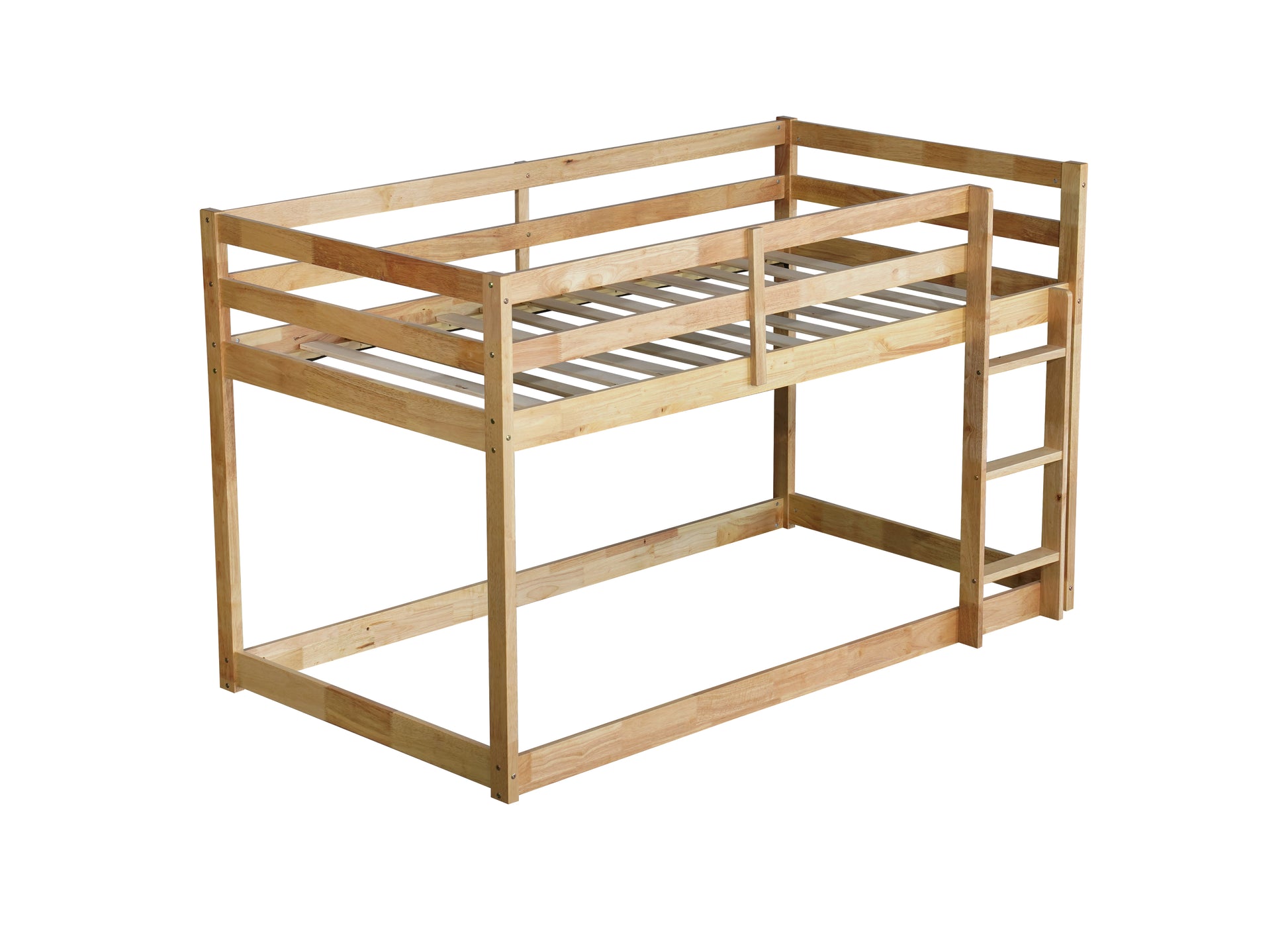 Solid Wooden, Solid Rubber Wooden Twin Over Twin Loft Bed With Ladder, With Bed Platform Of Strengthened Slatsnatural Twin Natural Rubber Wood