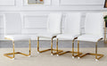 Luxury Simple Arch Chair Set Of 4 White Pu Material High Resilience Dining Chair With Arched Metal Gold Leg. White Gold Metal,Pu