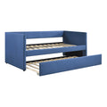 1Pc Daybed With Trundle Blue Fabric Upholstery Wooden Frame Modern Home Furniture Box Spring Not Required Blue Wood Primary Living Space Modern,Transitional Polyester Engineered Wood,Wood