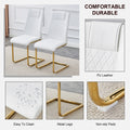 Table And Chair Set.Large Modern Rectangular Table With 0.4 Inch Patterned Glass Tabletop And Large Mdf Table Legs.Comes With 6 Chairs With Faux Leather Cushioned Seats And Golden Metal Legs. Gold White Seats 6 Mdf Glass