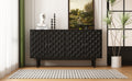 Modern 4 Door Sideboard With Convex Pattern Doors And 2 Silver Handle For Living Room, Dining Room, Kitchen Black Black Mdf