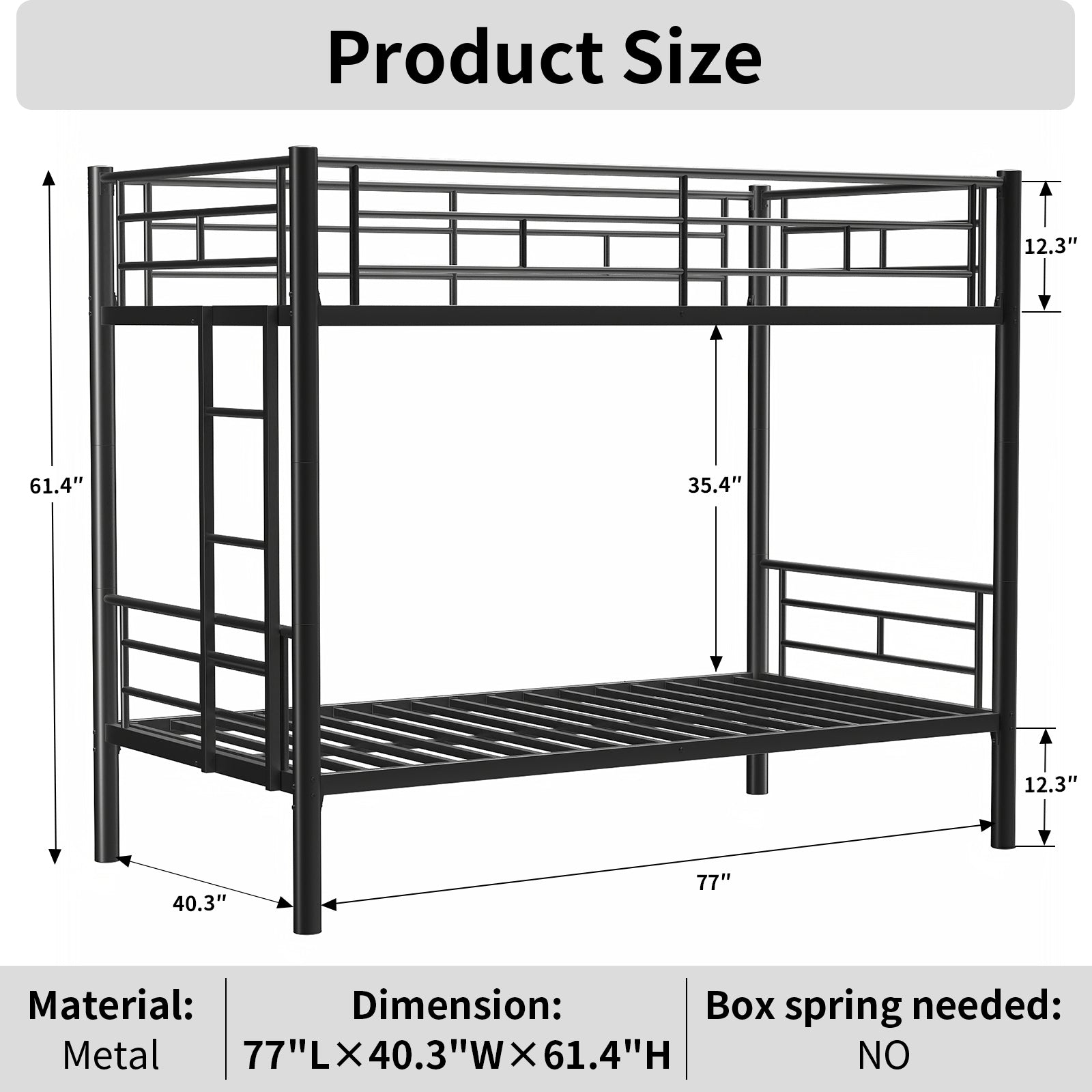 Bunk Bed Twin Over Twin Size With Ladder And High Guardrail, Able To Split, Metal Bunk Bed, Storage Space, Noise Free, Black Twin Black Metal Bedroom Metal