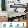 Full Bed Frame With Storage, Ergonomic Headboard, Bed Frame With 2 Storage Drawers, Built In Charging Station & Led, Outlets & Usb, Full Size, Noise Free, No Box Spring Needed, Rustic Brown Box Spring Not Required Full Rustic Brown Metal Brown Bedroom